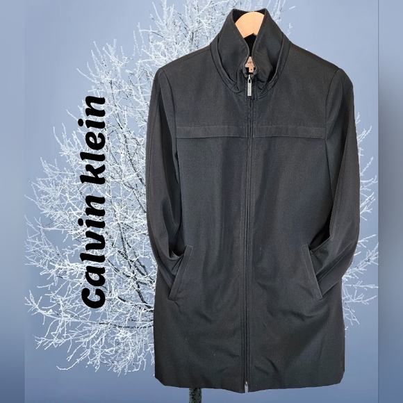 Calvin klein Rain Coat Mens sz M Black Pockets Side Hip Zips Double Zipper - Picture 1 of 14